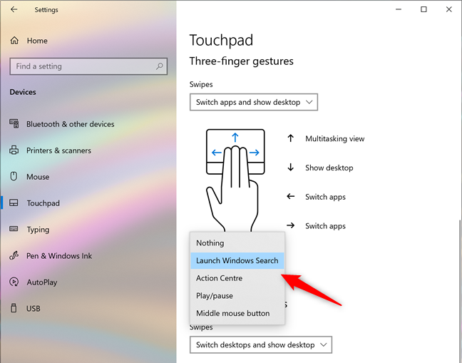 Choose what tapping with three or four fingers does