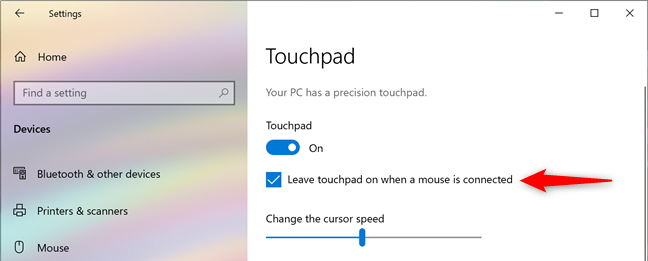 The setting that disables the touchpad when a mouse is connected