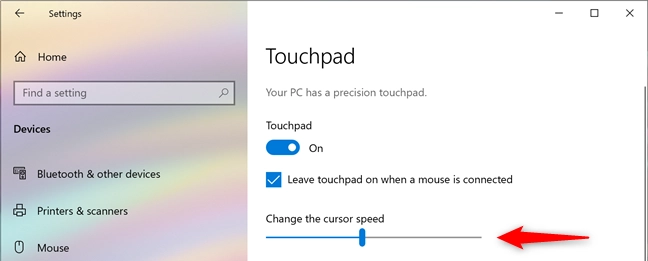 The slider that sets the touchpad cursor speed