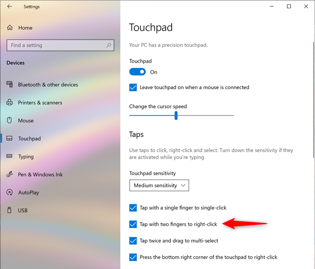 Set the touchpad to interpret a two-finger tap as a right-click