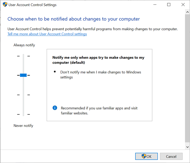 User Account Control settings