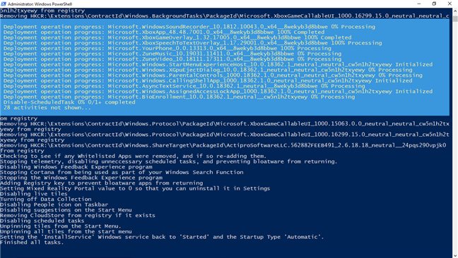 Bloatware removal scripts are running in PowerShell