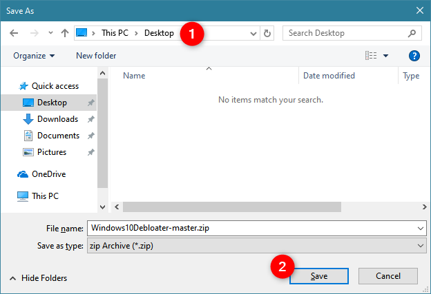 Saving Windows 10 Debloater on a Windows 10 PC