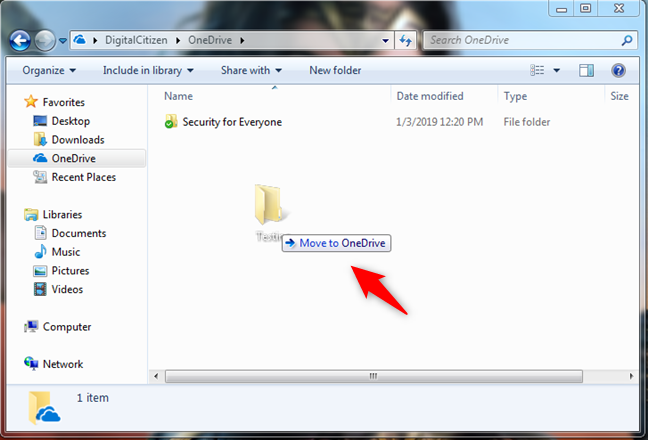 Drag and drop files or folders in OneDrive for Windows 7