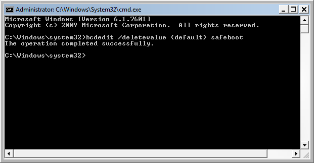 Enable the standard Windows 7 boot in the Command Prompt