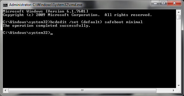 Enable the Safe Boot in the Command Prompt