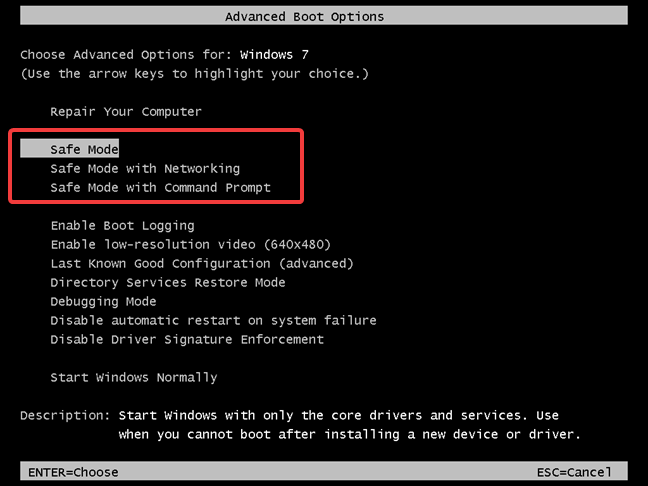 reboot to safe alert with networking from command line