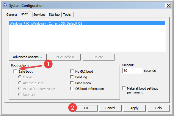 Set the normal boot in the System Configuration tool