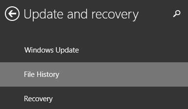 Windows 8.1, Backup Data, File History, turn on, PC Settings