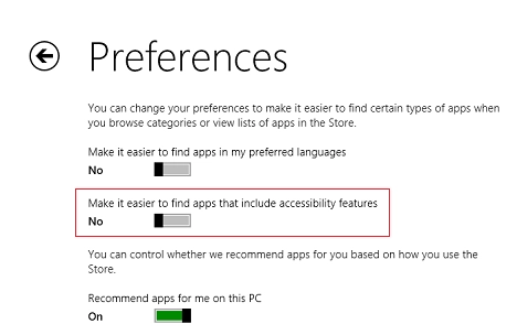 Windows 8.1, apps, Store, preferences, accessibility, languages, recommendations