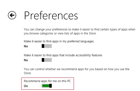 Windows 8.1, apps, Store, preferences, accessibility, languages, recommendations