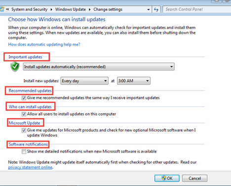 Windows Update, Settings, Configure, Change