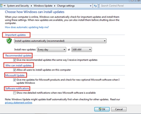 Windows Update, Settings, Configure, Change