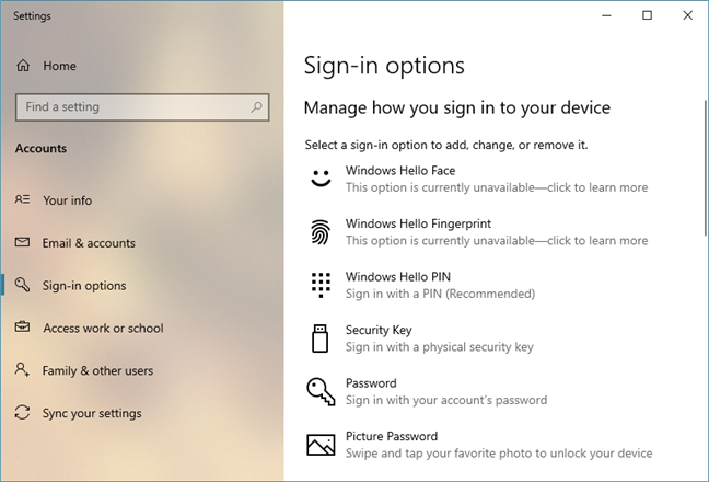 Windows Hello in Windows 10 May 2019 Update