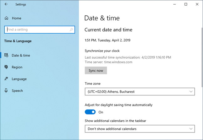 Time sync in Windows 10 May 2019 Update