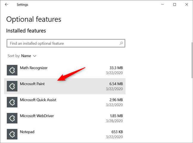 Paint, Notepad, and WordPad can be uninstalled from Windows 10