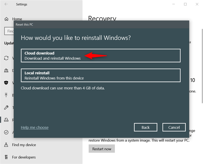 Windows 10 has a new &quot;Cloud Download&quot; reinstall option