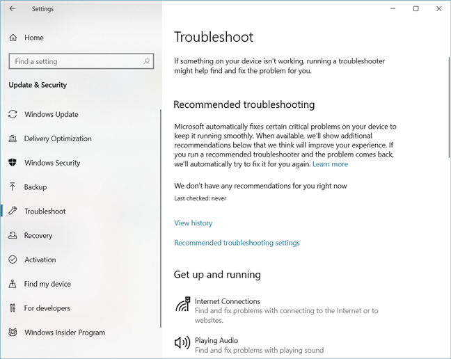 Troubleshooting in Windows 10 with May 2019 Update