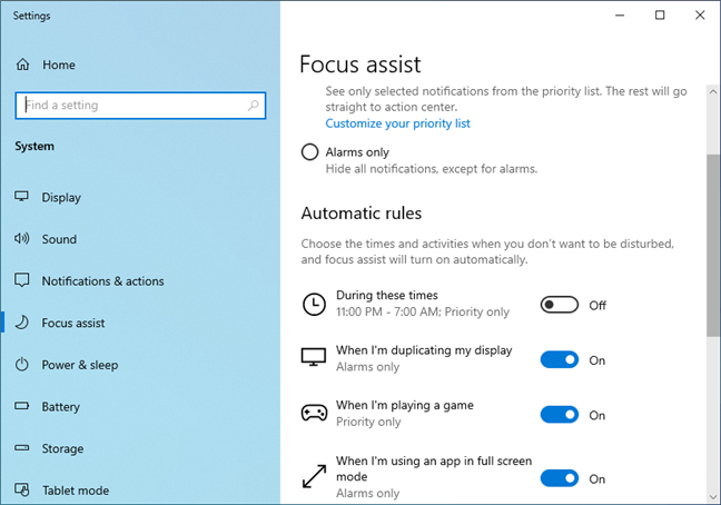 Focus assist in Windows 10 May 2019 Update