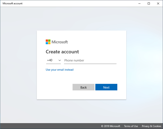 Create a Microsoft account with only a phone number