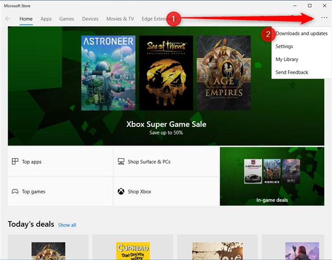 Access Downloads and updates in the Microsoft Store