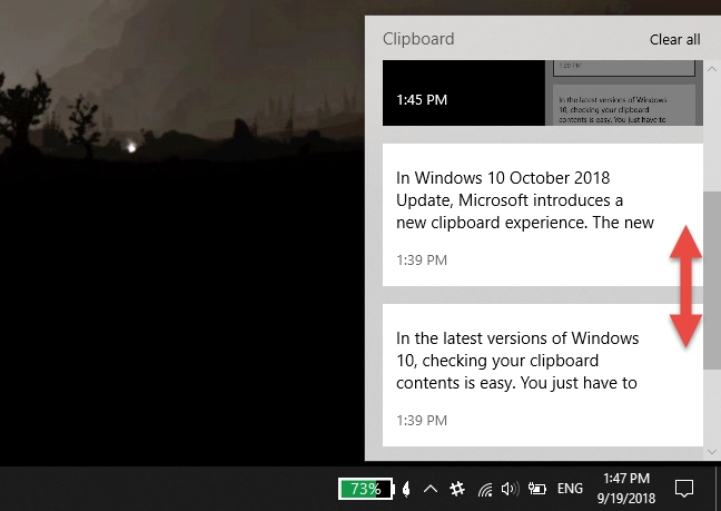Clipboard history, in Windows 10 October 2018 Update