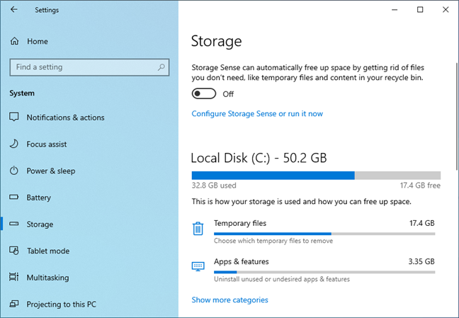 The Storage settings in Windows 10 May 2019 Update