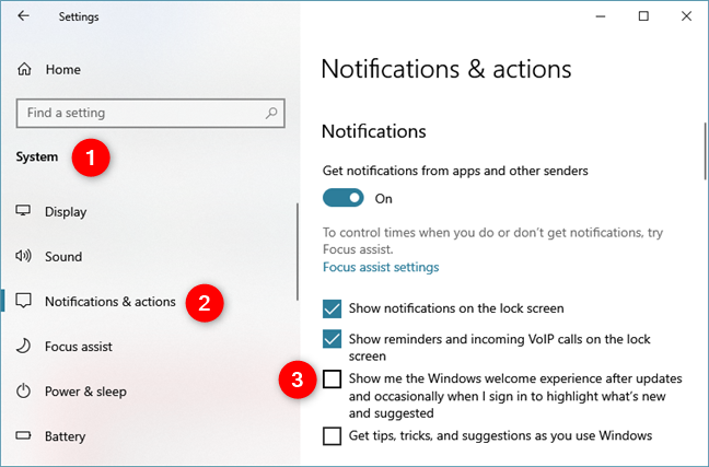 Turn off the ads from the Windows 10 Action Center