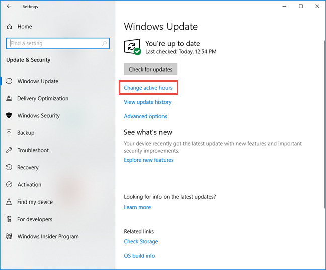 Change active hours in Windows 10