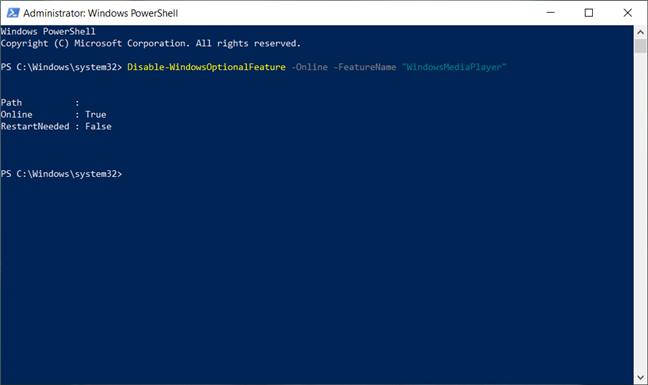 Removing Windows Media Player from Powershell