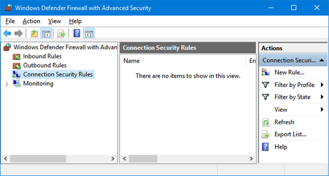 Connection Security Rules in Windows Defender Firewall