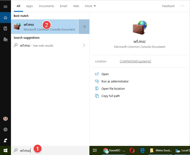Open Windows Defender Firewall with Advanced Security