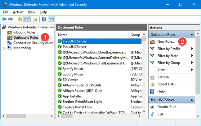 Create a new outbound rule for Windows Defender Firewall