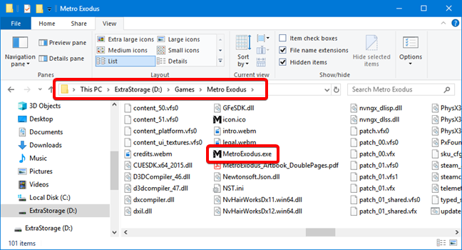 The executable file for the Metro Exodus game in Windows