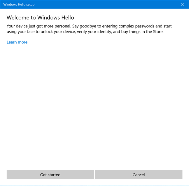 Windows Hello setup wizard