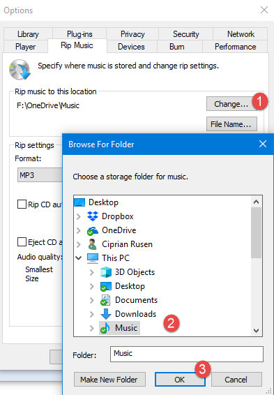 Change the folder where you rip music