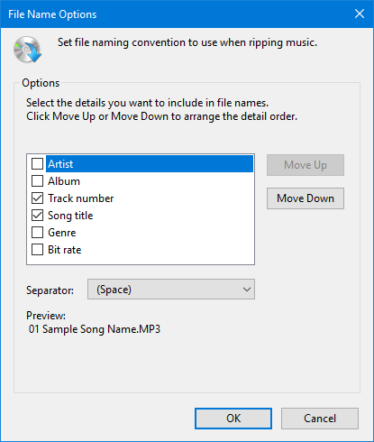 Change the file name for your ripped music