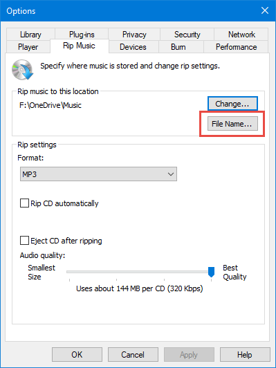 Change the file name for your ripped music