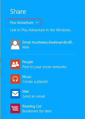 Windows 8.1, apps, games, Store, share, email, link, screenshots, facebook