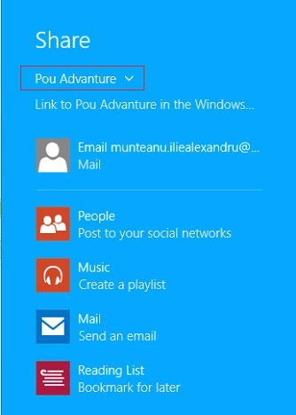 Windows 8.1, apps, games, Store, share, email, link, screenshots, facebook