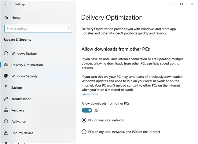 Optimizing the delivery of Windows 10 updates