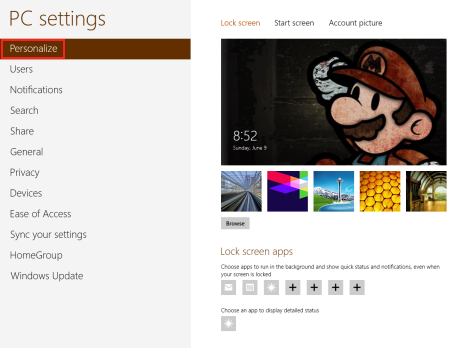 Windows 8, Lock Screen, Start screen, wallpaper, customization, notifications