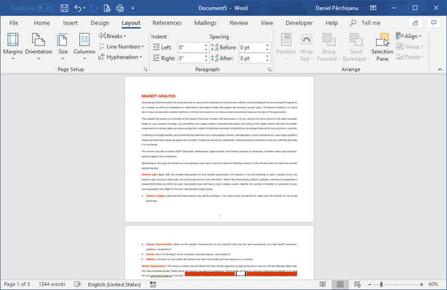 The Landscape orientation in Microsoft Word