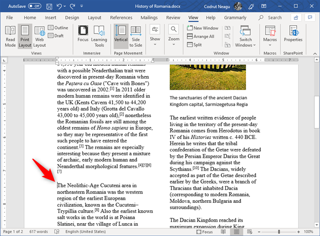 Choosing where a new column begins in Word