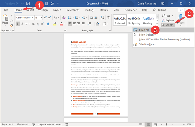 Select All in Microsoft Word