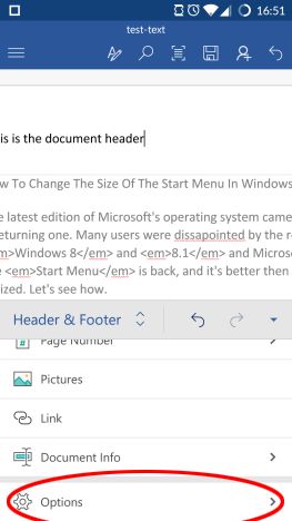 Android, Microsoft Word, insert, footers, headers, page numbers, documents