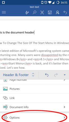 Android, Microsoft Word, insert, footers, headers, page numbers, documents