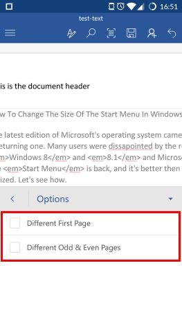 Android, Microsoft Word, insert, footers, headers, page numbers, documents