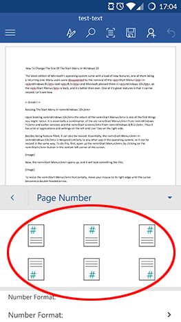 Android, Microsoft Word, insert, footers, headers, page numbers, documents