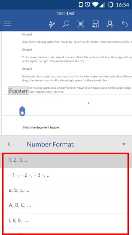 Android, Microsoft Word, insert, footers, headers, page numbers, documents